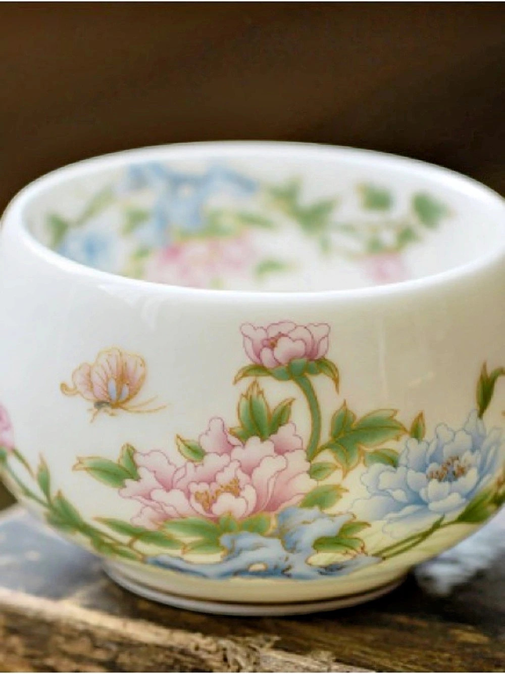 Floral Porcelain Bowl in White & Blue
